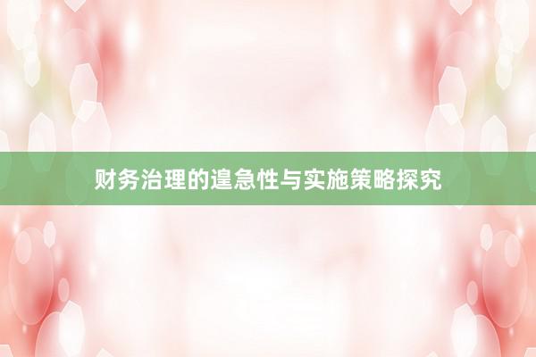 财务治理的遑急性与实施策略探究